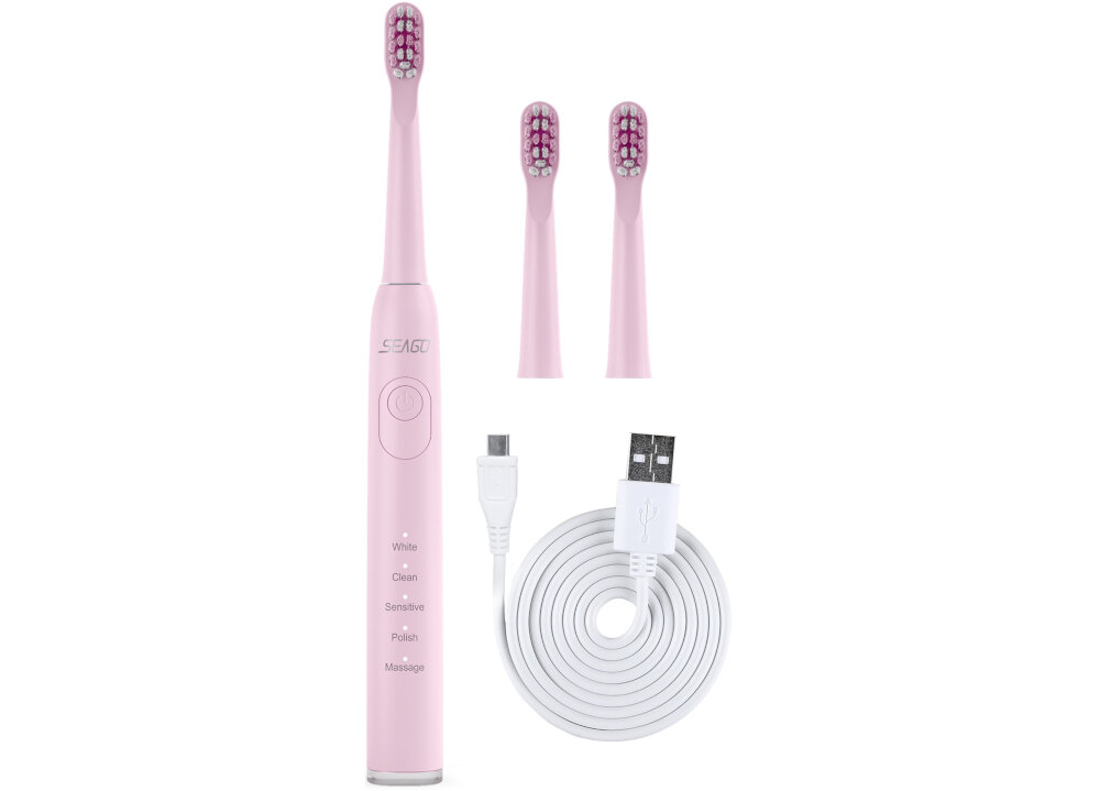 Szczoteczka soniczna SEAGO SG-2303 Rozowy zestaw akcesoria komplet wyposazenie