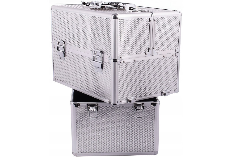 Kuferek kosmetyczny SUNONE XL 14921 Srebrny na klucz zabezpieczenie