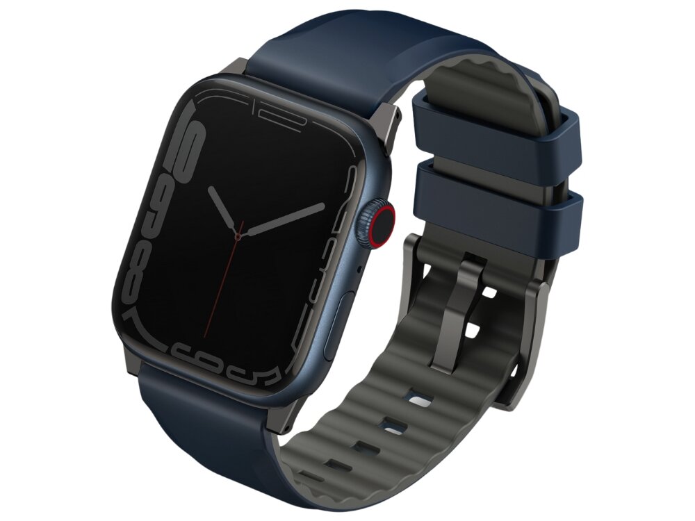 Pasek UNIQ Linus Airosoft Silicone
            zapięty pasek z widoczną wewnętrzną stroną airosoft silikon konstrukcja lekkość dopasowanie