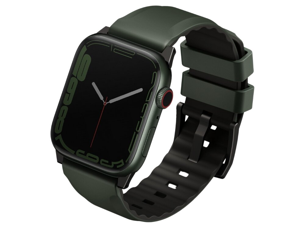 Pasek UNIQ Linus Airosoft Silicone
            zapięty pasek z widoczną wewnętrzną stroną airosoft silikon konstrukcja lekkość dopasowanie