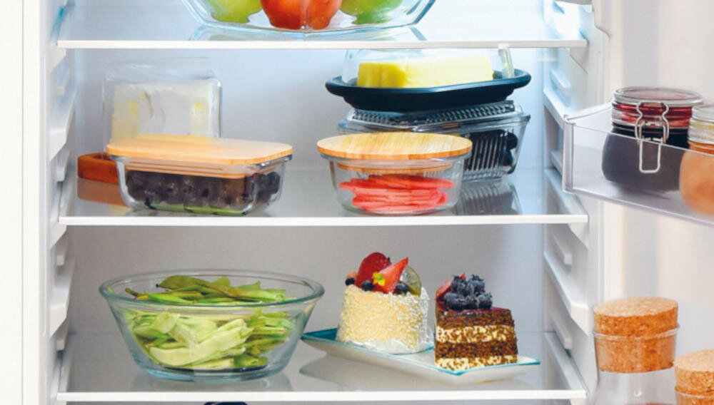 CANDY CDV1S514ESHE półki szkło hartowane wygląd lodówka wyrrzymałość bezpieczne produkty czystość