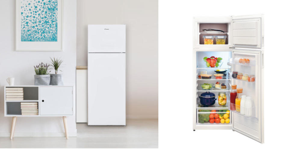 CANDY CDV1S514ESHE lodówka wnętrze rodzina szklane regulowane półki pojemne szuflady żywność