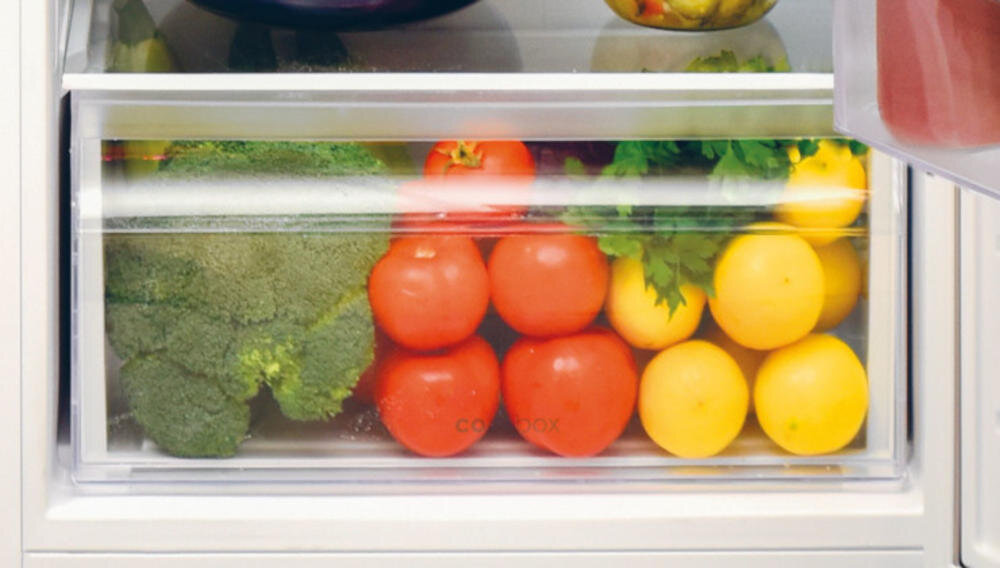 CANDY CDV1S514ESHE szuflady lodówka organizacja wysuwane ślizgowe prowadnice szkło przechowywanie owoce warzywa