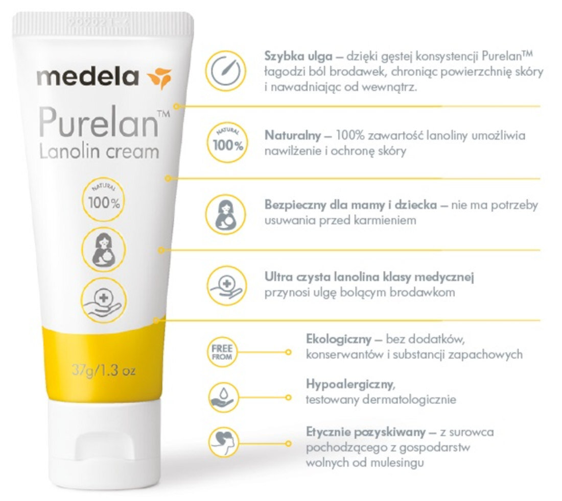 Maść lanolinowa MEDELA Purelan 37 g czysta lanolina naturalny sklad