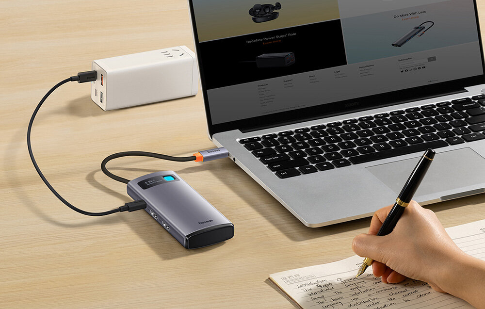 Hub BASEUS Metal Gleam 6w1 wymiary kompakt porty ładowanie prędkość szybkie ładowanie rozdzielczość 4k obraz