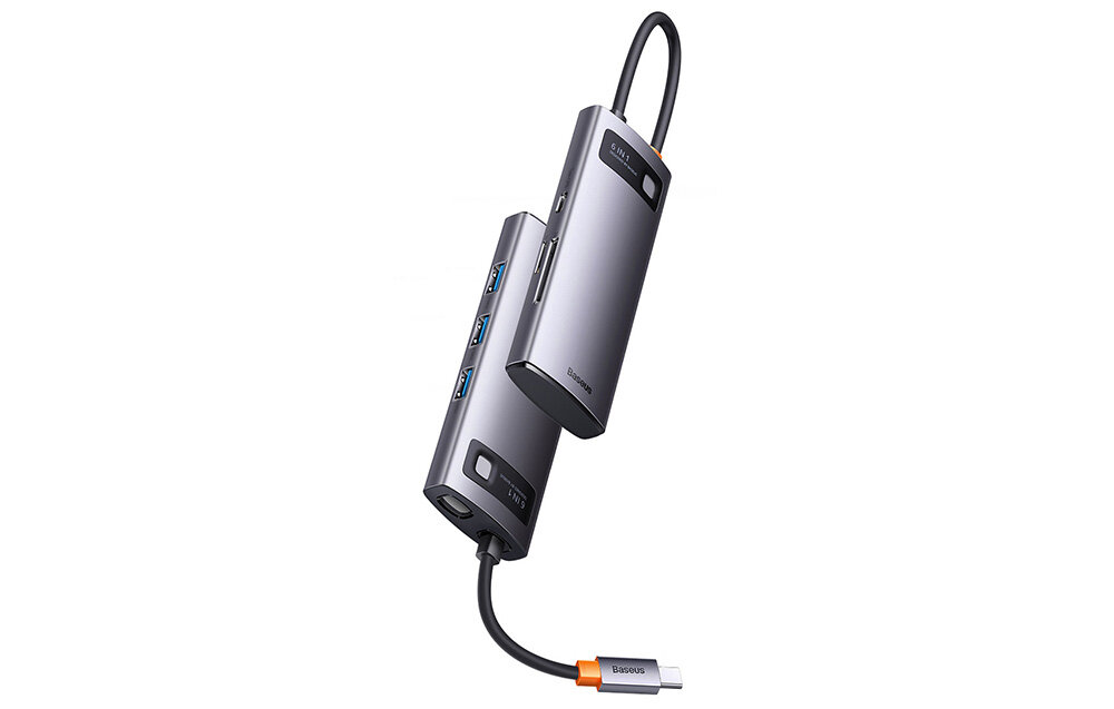 Hub BASEUS Metal Gleam 6w1 wymiary kompakt porty ładowanie prędkość szybkie ładowanie rozdzielczość 4k obraz