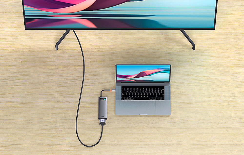 Hub BASEUS Metal Gleam 6w1 wymiary kompakt porty ładowanie prędkość szybkie ładowanie rozdzielczość 4k obraz