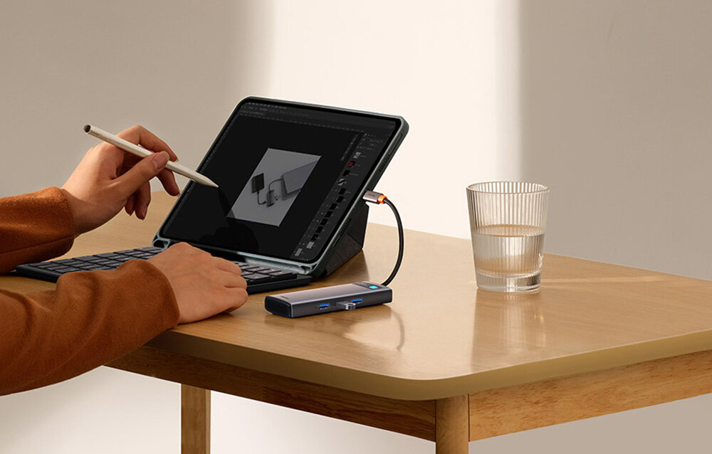 Hub BASEUS Metal Gleam 6w1 wymiary kompakt porty ładowanie prędkość szybkie ładowanie rozdzielczość 4k obraz