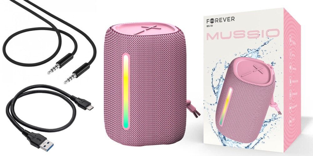 Głośnik mobilny FOREVER BS-10 Led dźwięk domowy głośnik podświetlenie RGB kompaktowy efekt stereo bezprzewodowy wodoszczelność odporność łączność