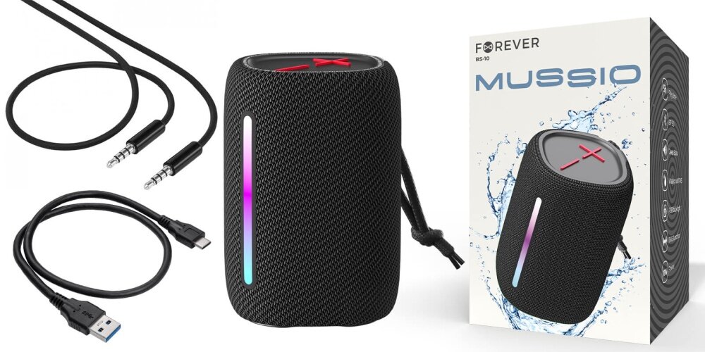Głośnik mobilny FOREVER BS-10 Led dźwięk domowy głośnik podświetlenie RGB kompaktowy efekt stereo bezprzewodowy wodoszczelność odporność łączność