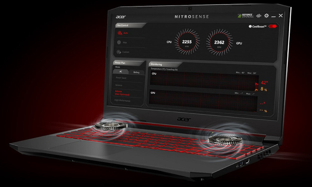 Laptop ACER Nitro 5 AN515-55 chłodzenie wentylatory temperatura technologie