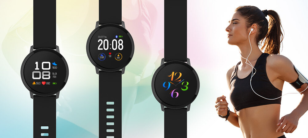 Smartwatch FOREVER Forevive Lite SB-315 ekran bateria czujniki zdrowie sport pasek ładowanie pojemność rozdzielczość łączność sterowanie krew puls rozmowy smartfon aplikacja 