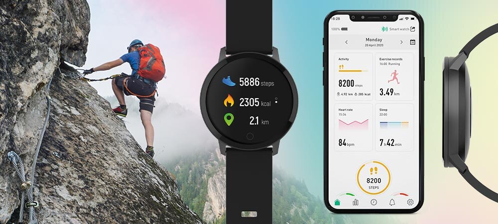Smartwatch FOREVER Forevive Lite SB-315 ekran bateria czujniki zdrowie sport pasek ładowanie pojemność rozdzielczość łączność sterowanie krew puls rozmowy smartfon aplikacja 