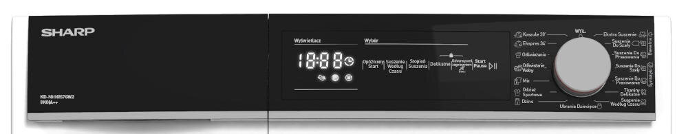 SHARP KD-NHH7S7GW2-PL elektroniczne sterowanie pokrętło wyświetlacz panel ustawienia program suszenie