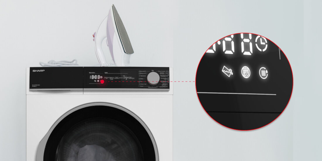 Suszarka SHARP KD-NHH7S8GW3-PL wskazniki informacje czyszczenie opróżnienie