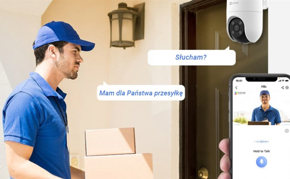 Kamera EZVIZ H8C - Rozmawiaj na odległość, smartfon z aplikacją kamery, kurier pod drzwiami