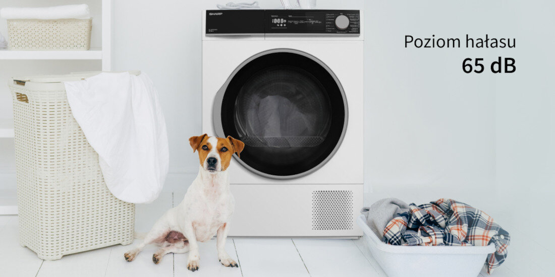 Suszarka SHARP KD-NHH8S8GW3-PL cicha praca zaledwie 65 decybeli silnik inwerterowy konstrukcj Wave Cabinet
