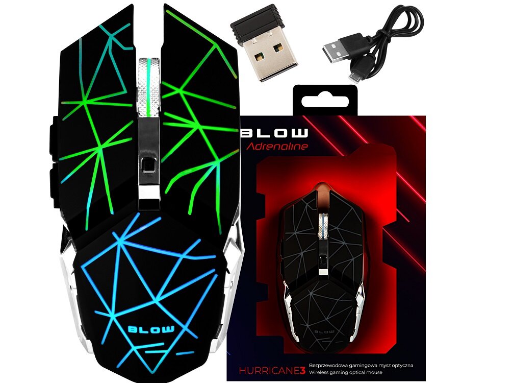 Mysz BLOW Adrenaline Hurricane 3 USB typu A Plug Play Podświetlenie LED Wielofunkcyjne przyciski wysoka jakość