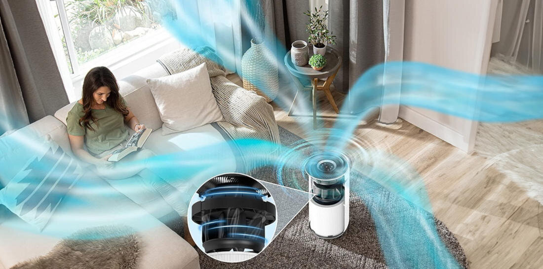 Oczyszczacz powietrza LEVOIT Core 300S Efektywna cyrkulacja powietrza Technologia VortexAir™ rozprowadzanie oczyszczonego powietrza świeże powietrze wspiera zdrowie samopoczucie