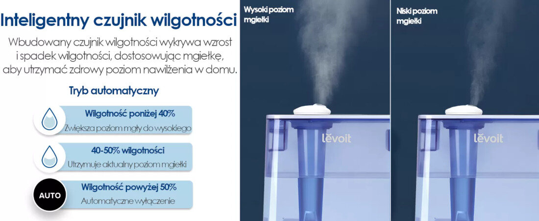 Nawilzacz ultradzwiekowy LEVOIT Classic 300S Bialo-niebieski Tryb automatyczny wyposazenie czujnik laserowy
