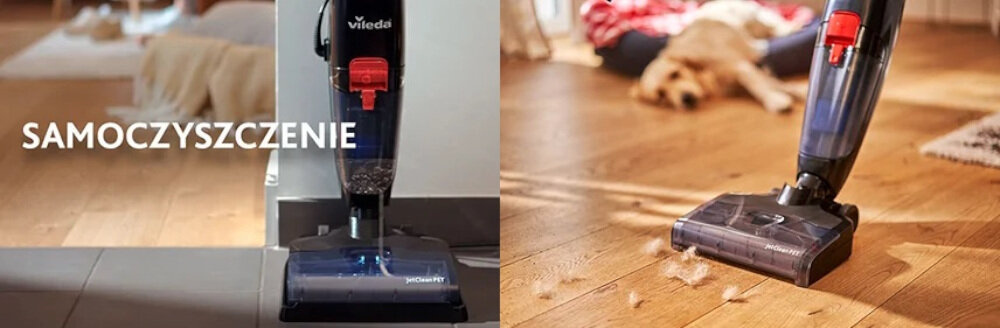 Odkurzacz VILEDA Jet Clean Pet skuteczne dzialanie System podwojnego filtrowania rolka czyszczacza