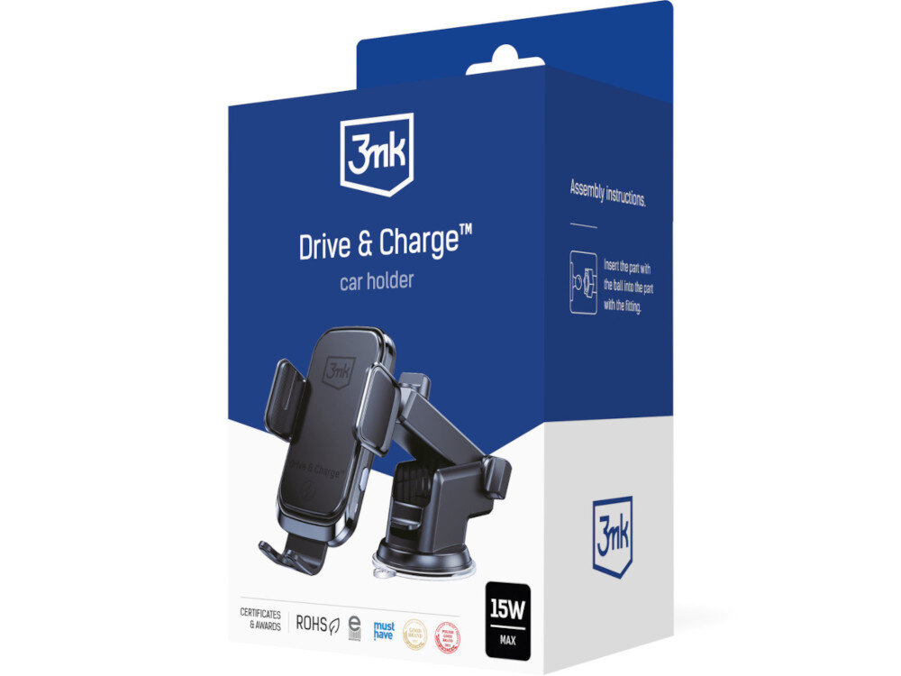 Uchwyt samochodowy 3MK Drive & Charger 15W Czarny regulacja ramie teleskopowe