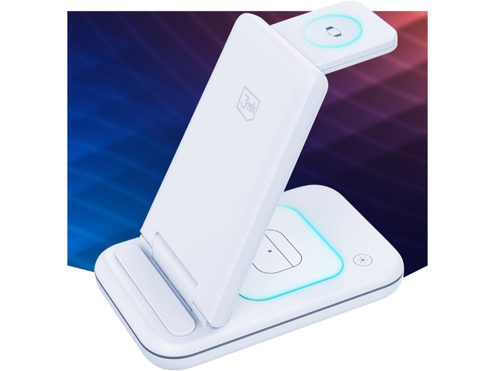 Ladowarka indukcyjna 3MK Hyper Wireless Charger 3w1 15W Bialy 3 urzadzenia jednoczesnie apple