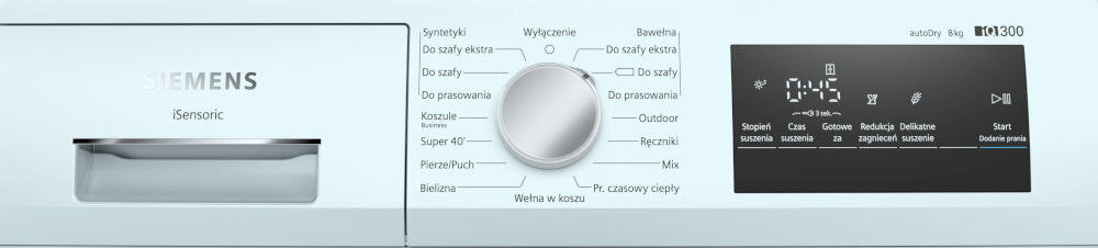 SIEMENS WT45HVEEPL wyświetlacz pokrętło suszarka kontrola zarządzanie funkcjeczas