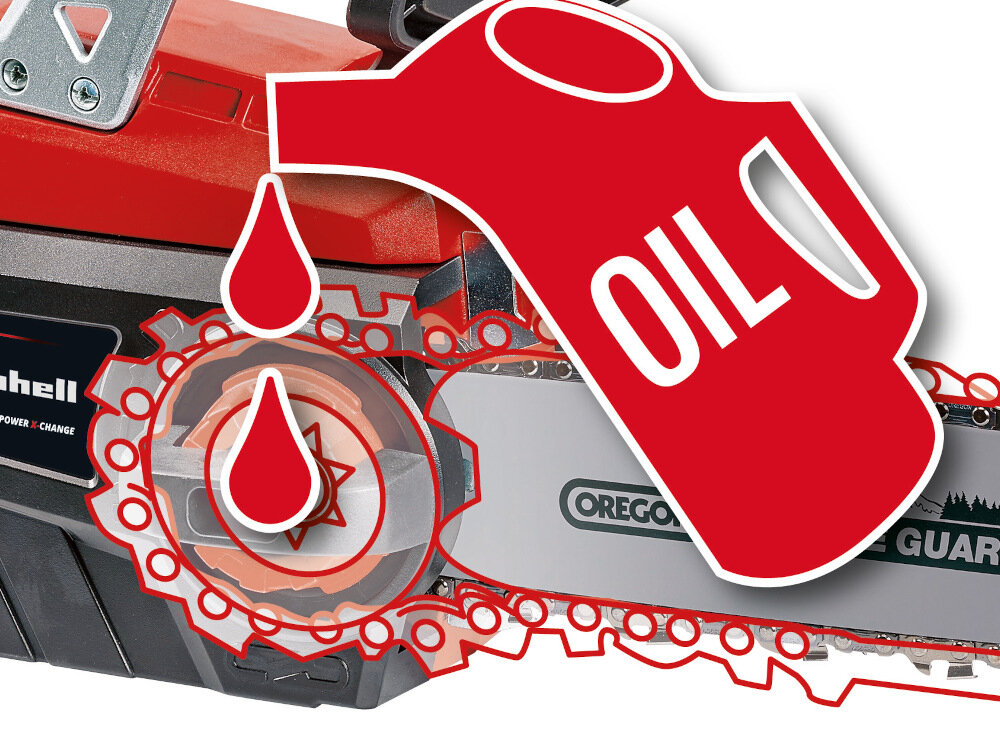 Piła akumulatorowa EINHELL GE-LC 18 Li 4.0 Ah ZS technologia automatycznego smarowania lancucha zywotnosc urzadzenia wydluzona