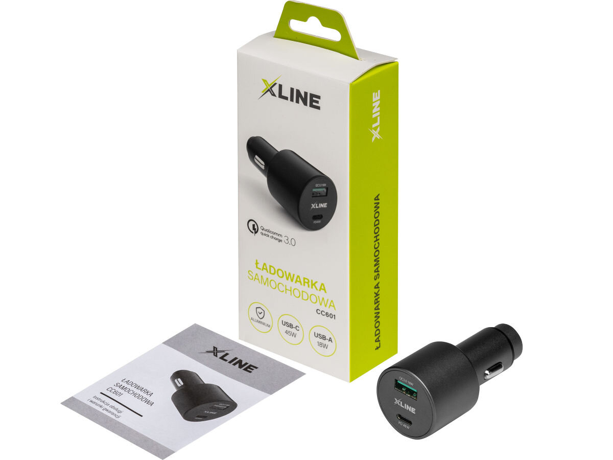Ładowarka samochodowa XLINE CC601 QC3 18W + PD3 45W Czarny