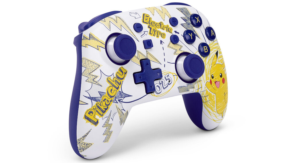 Kontroler POWERA Nano Pokemon: Pikachu School Days konsola pc komputer smartfon android sterowanie kompatybilność przyciski gałki analogi łączność bateria zasilanie spusty panel obudowa waga zasięg