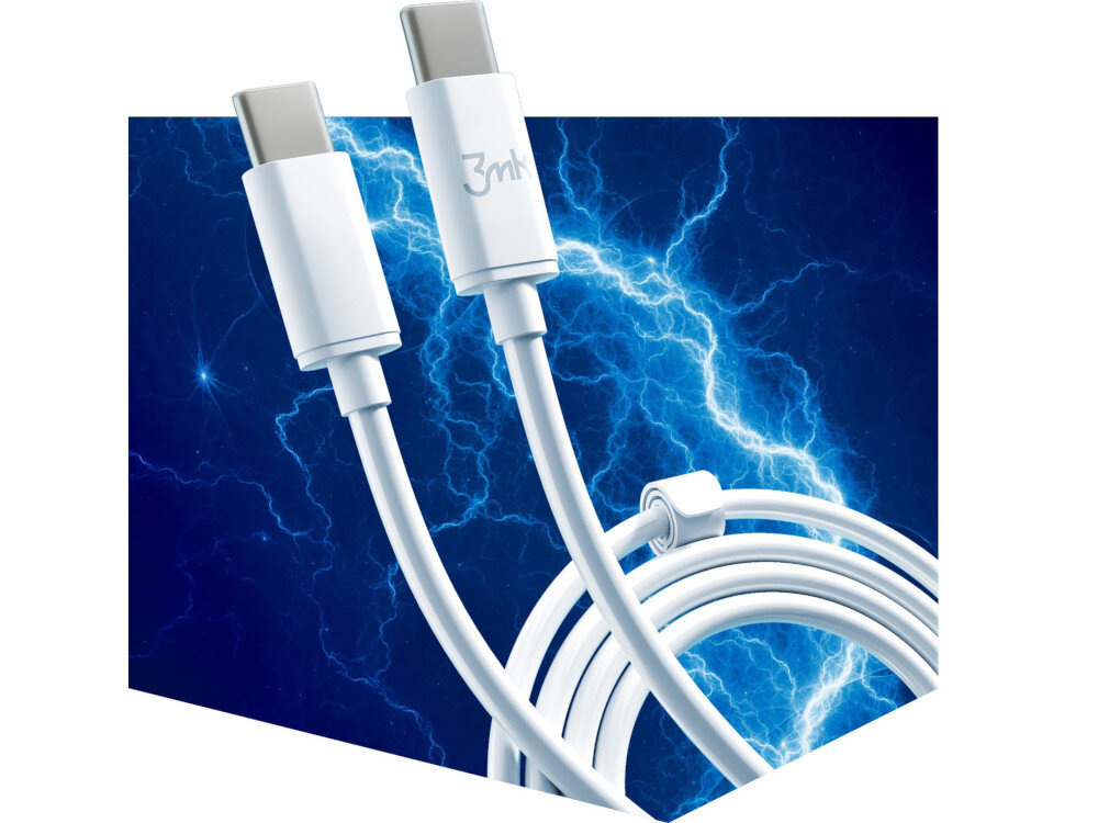 Kabel USB Typ C - USB Typ C 3MK Hyper Cable 100W 2 m Bialy ladowanie transfer wytrzymalosc