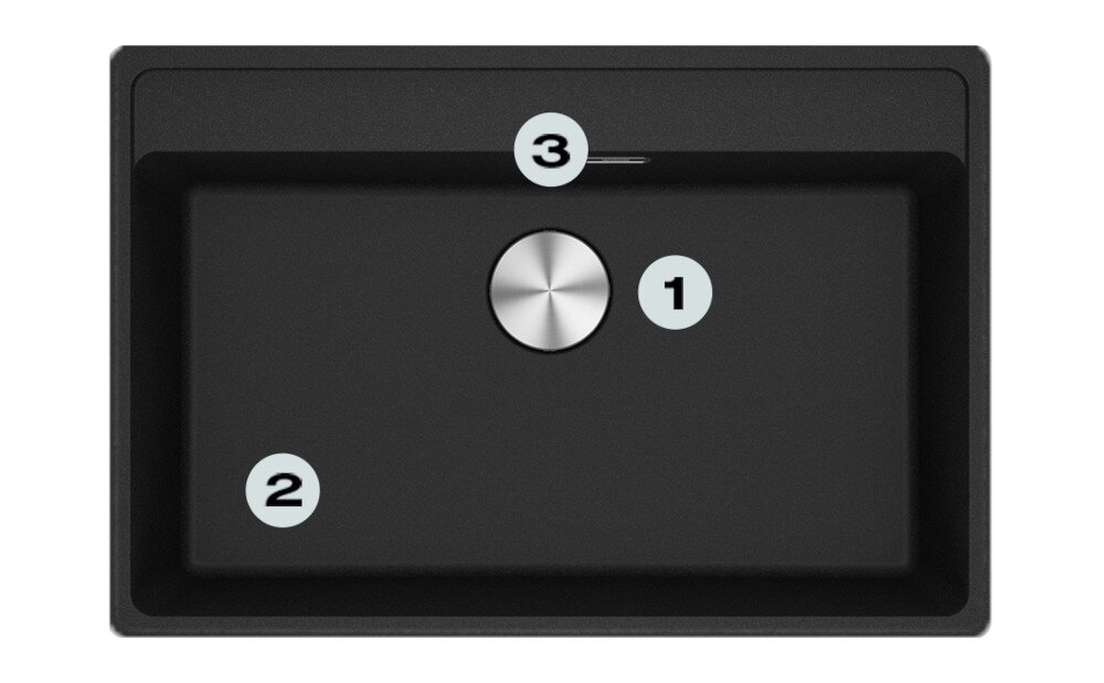 Zlewozmywak FRANKE Maris MRG 610-72 114.0661.769 Onyx Postaw na komfort w kuchni zlewozmywak z góry z widocznymi numerami 1 na ociekaczu 2 na odpływie 3 na głębokiej komorze