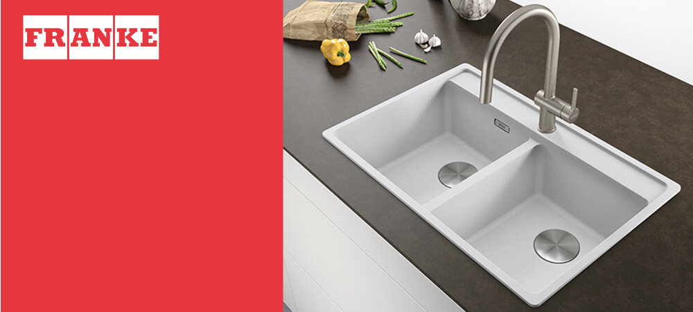 Zlewozmywak FRANKE Maris MRG 620-35-35 114.0661.785 Biały polarny wygląd design tło prezentacja wizualizacja