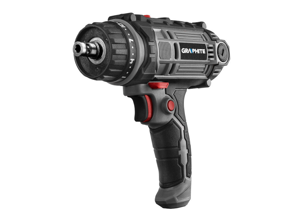 Wiertarko-wkrętarka GRAPHITE 58G793 funkcja blokady włącznika praca ciągła ze stałą prędkością możliwość zmiany kierunku obrotu do pracy w drewnie metalu ceramice tworzywach sztucznych