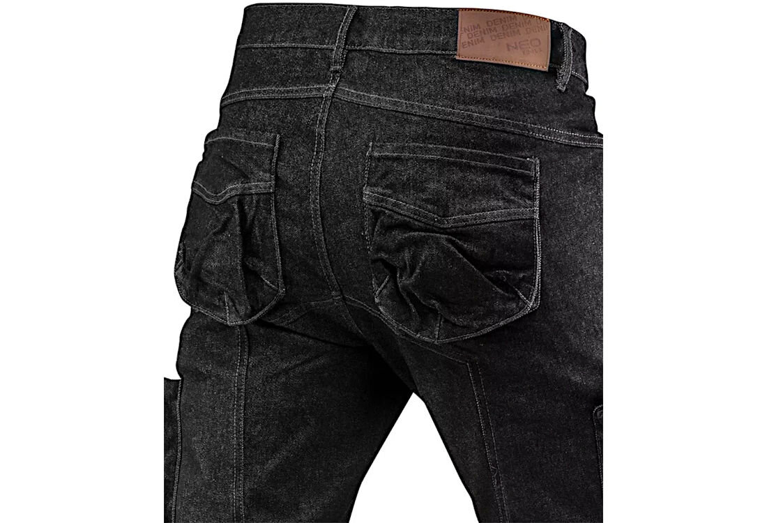 Spodnie robocze NEO Denim 81-233-L (rozmiar L) certyfikowana jakość Skórzane wszywki z logo imienna wszywka wewnętrzna certyfikat CE norma EN ISO 13688:2013 wysoka jakość bezpieczeństwo użytkowania