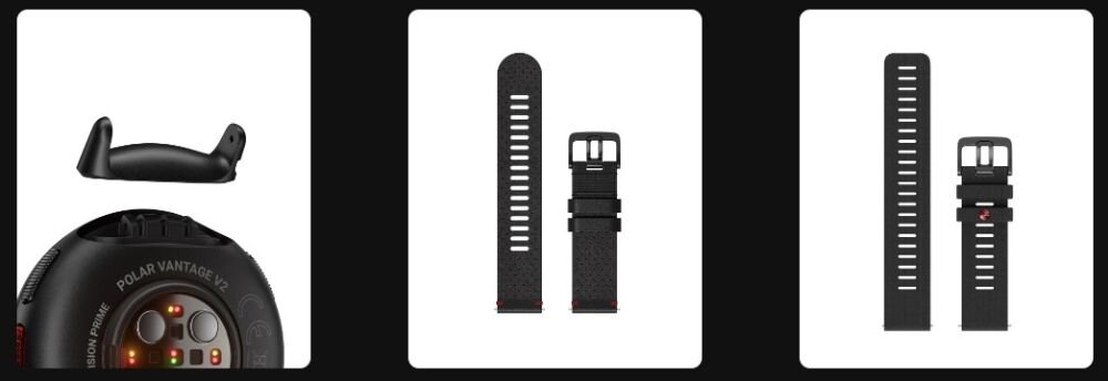 Zegarek sportowy POLAR Vantage V2  ekran bateria czujniki zdrowie sport pasek ładowanie pojemność rozdzielczość łączność sterowanie krew puls rozmowy smartfon aplikacja 