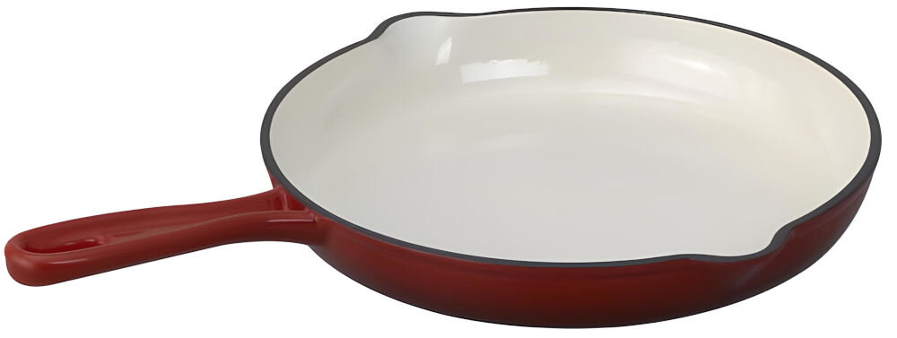 Patelnia MG HOME Infinito 25 cm patelnia leży bokiem biały środek czerwona na zewnątrz rączka wyżłobienia białe tło eleganckie wzornictwo współczesne tradycyjne wnętrza kuchenne elegancki wygląd funkcjonalny element wyposażenia stylowy dodatek ergonomiczne wyżłobienia wygodne nakładanie potraw solidna konstrukcja praktyczne naczynie estetyka funkcjonalność klasa elegancja