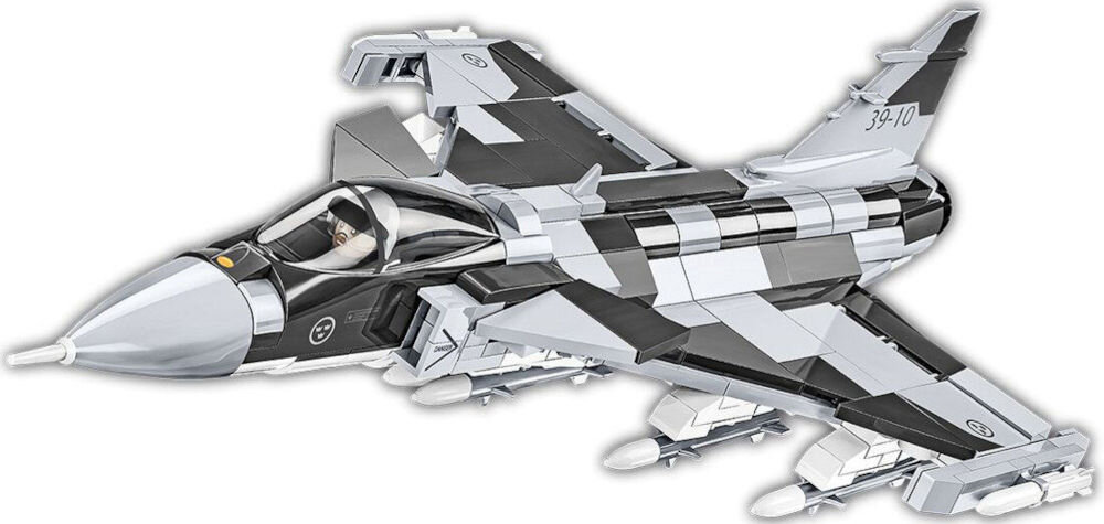 Klocki plastikowe COBI Armed Forces Saab Jas 39 Gripen E COBI-5820 wersja rozwojowa popularnych szwedzkich myśliwców wielozadaniowych 
					produkowanych przez koncern lotniczy SAAB Nazwa samolotu nawiązuje do herbu firmy SAAB Skrót JAS
					wielozadaniowa maszyna o wysokich osiągach Konfiguracja kaczki i skrzydła w układzie delta umożliwiają rozwijanie wysokich prędkości
