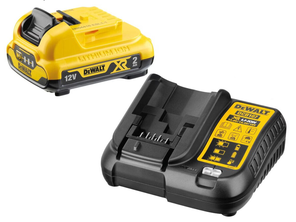 Grzechotka DEWALT DCF504D1-QW silnik bezszczotkowy akumulator Li-Ion seria 12V XR o pojemnosc 2,0 Ah moment obrotowy do 54 Nm ladowarka