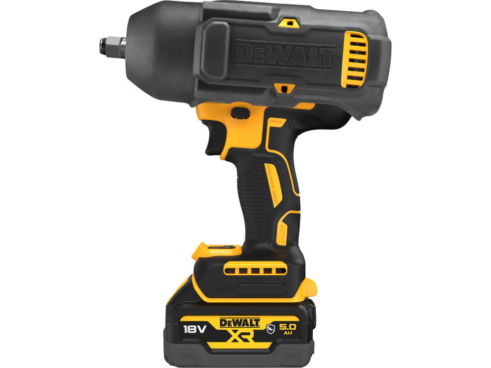 Klucz udarowy DEWALT DCF900P2G z wytrzymalych materialow gumowa nakladka na korpus silnika niewielka masa waga 2,9 kg