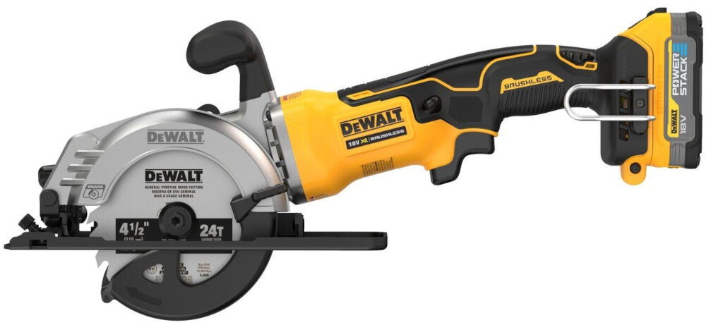 Pilarka tarczowa DEWALT DCS571E1T-XJ silnik bezszczotkowy akumulator Li-Ion napięcie 18 V pojemność 1,7 Ah prędkość do 4500 obr/min