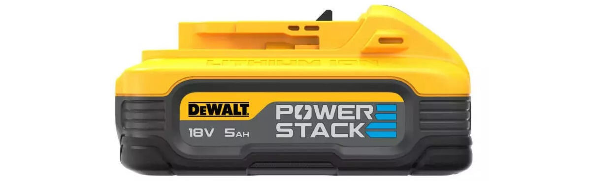 Akumulator DEWALT DCBP518 5Ah 18V, Kompatybilny, naładowanie, monitorowanie, serie, na białym tle akumulator od prawego boku pionowo