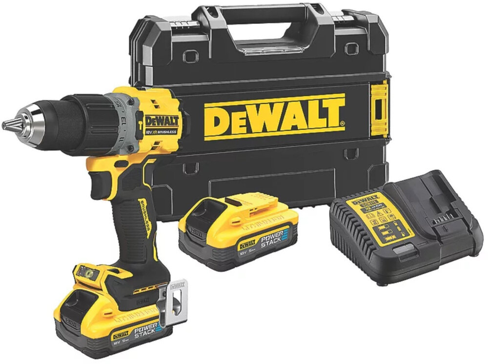 Wiertarko-wkrętarka DEWALT DCD805H2T-QW w zestawie 2 akumulatory ładowarka zaczep do paska uchwyt magnetyczny walizka narzędziowa instrukcja obsługi w języku polskim karta gwarancyjna