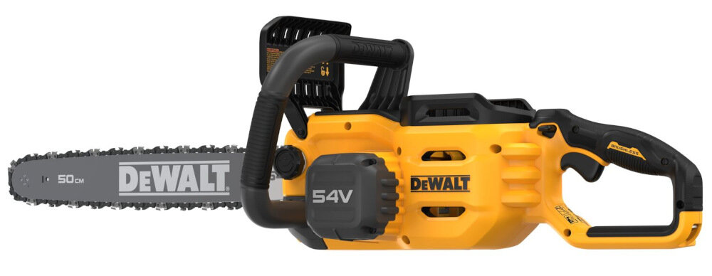 Piła akumulatorowa DEWALT DCMCS575X solidny podwójny uchwyt kompaktowa ergonomiczna konstrukcja rękojeść pokryta miękkim antypoślizgowym materiałem