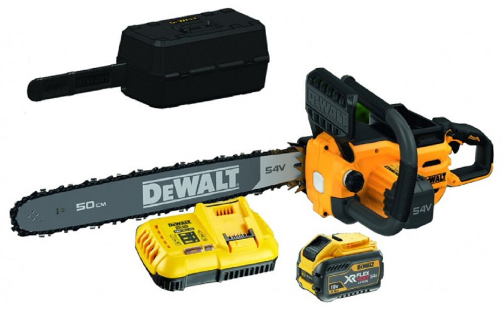 Piła akumulatorowa DEWALT DCMCS575X w zestawie akumulator ładowarka pilnik do łańcucha plastikowy pokrowiec na prowadnicę instrukcja obsługi w języku polskim karta gwarancyjna