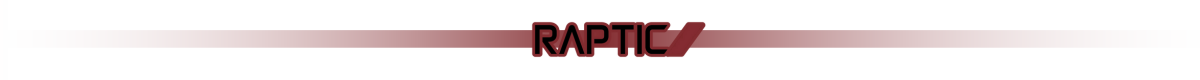 Logo z napisem \'RAPTIC\' na tle z gradientem od białego do czerwonego.