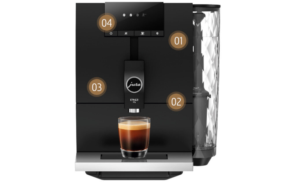 Ekspres JURA 4 Full Metropolitan Black (EB) Inteligentne Wstępne Podgrzewanie 3. Wyjątkowy Design Niewielki Rozmiar
