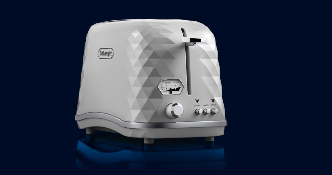 Toster DELONGHI CTJX2103.W design wyglad prezentacja elektroniczna kontrola opiekania funkcja Extra Lift