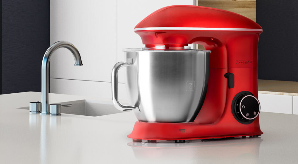 Robot kuchenny planetarny ZEEGMA Planeet Chef Czerwony (2200W) różne czynnosci kuchenne rozbudowane akcesoria 6-stopniowa regulacja prędkości mieszanie wyrabianie ubijanie ciast mas oraz kremów wielozadaniowość oszczędność czasu komfort wyboru  